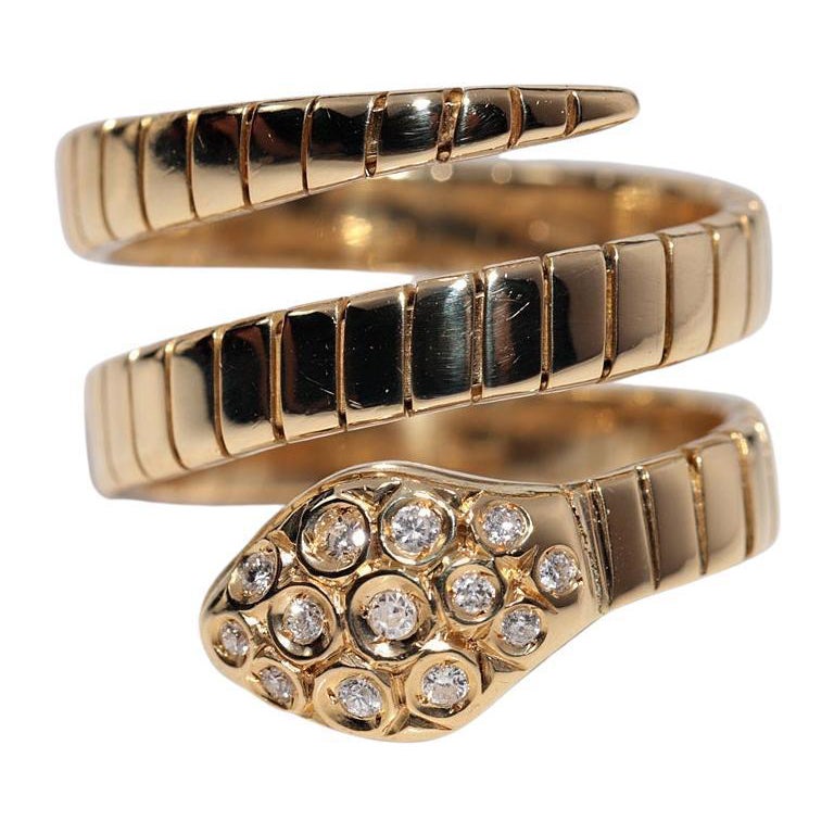 Vintage Circa 1980 Bague serpent en or 18k décorée de diamants naturels