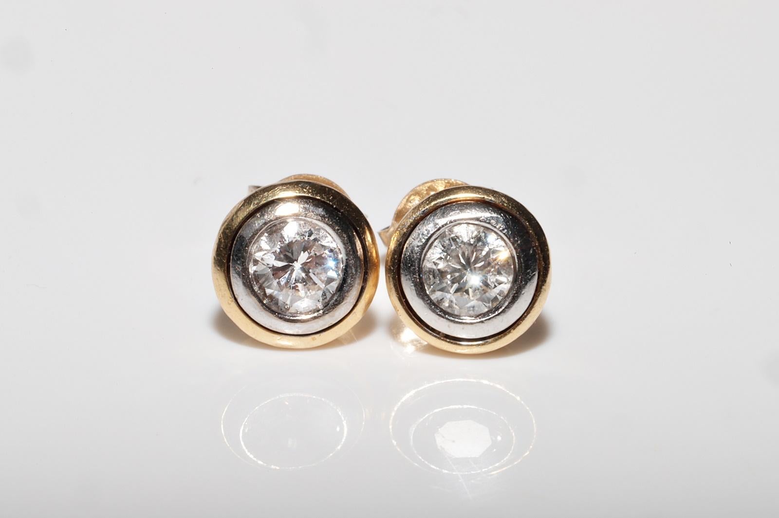 Vintage Circa 1980s 18k Gold Natural Diamond Decorated Solitaire Earring For Sale 14