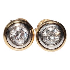 Vintage Circa 1980 Or 18k Boucle d
oreille solitaire décorée de diamants naturels