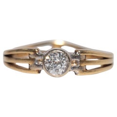 Anillo Solitario Vintage Circa 1980s Oro 18k Decorado con Diamantes Naturales