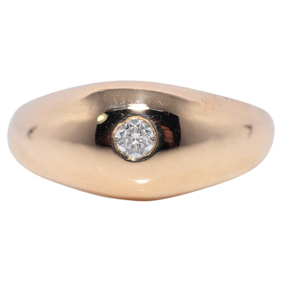 Anello solitario decorato con diamanti naturali in oro 18k, vintage, degli anni '80 circa