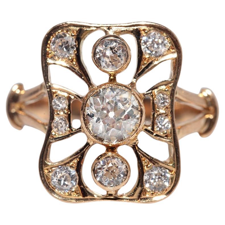 Vintage Circa 1980s Gold 18k Natural Diamond Decorated Square Design Ring (bague en or 18k décorée de diamants naturels)