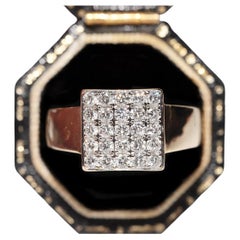 Vintage Circa 1980s 18k Gold Natural Diamond Decorated Square Style Ring