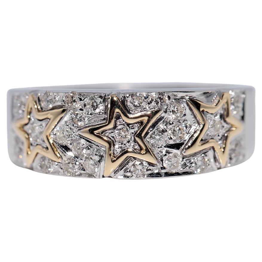 Anillo Vintage Circa 1980s Oro 18k Diamante Natural Decorado Diseño Estrella