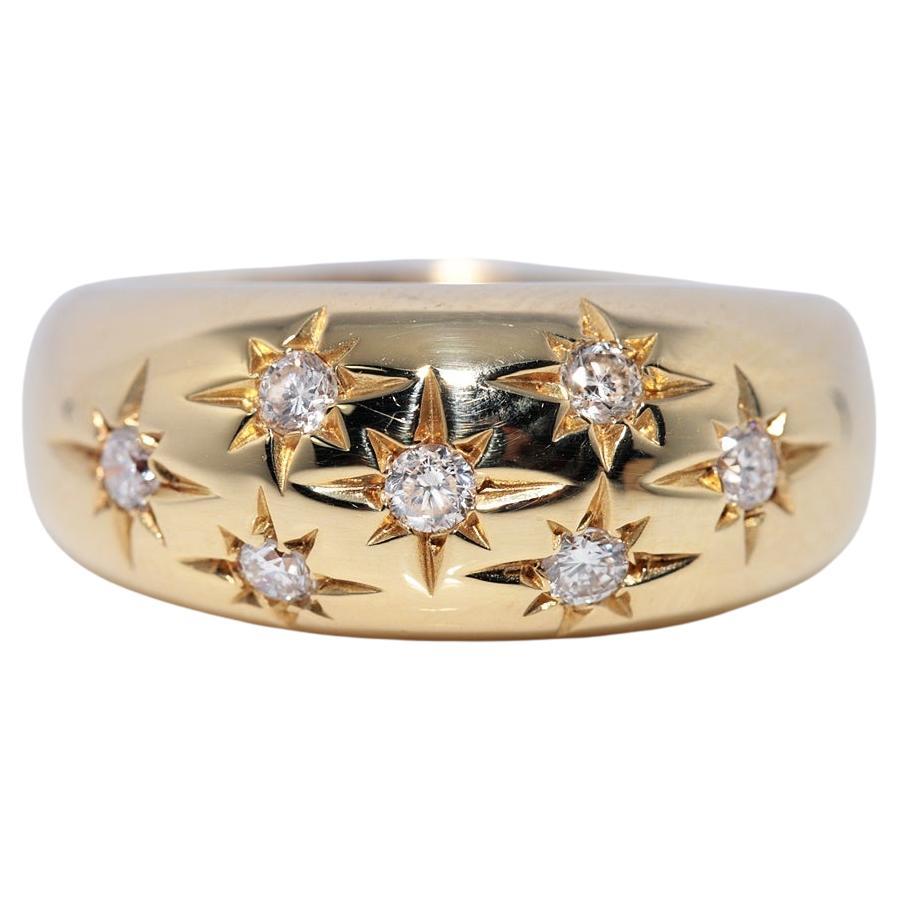 Vintage Circa 1980s Gold 18k Natural Diamond Decorated Star Design Strong Ring (Bague forte en or 18k décorée de diamants naturels et d
étoiles)