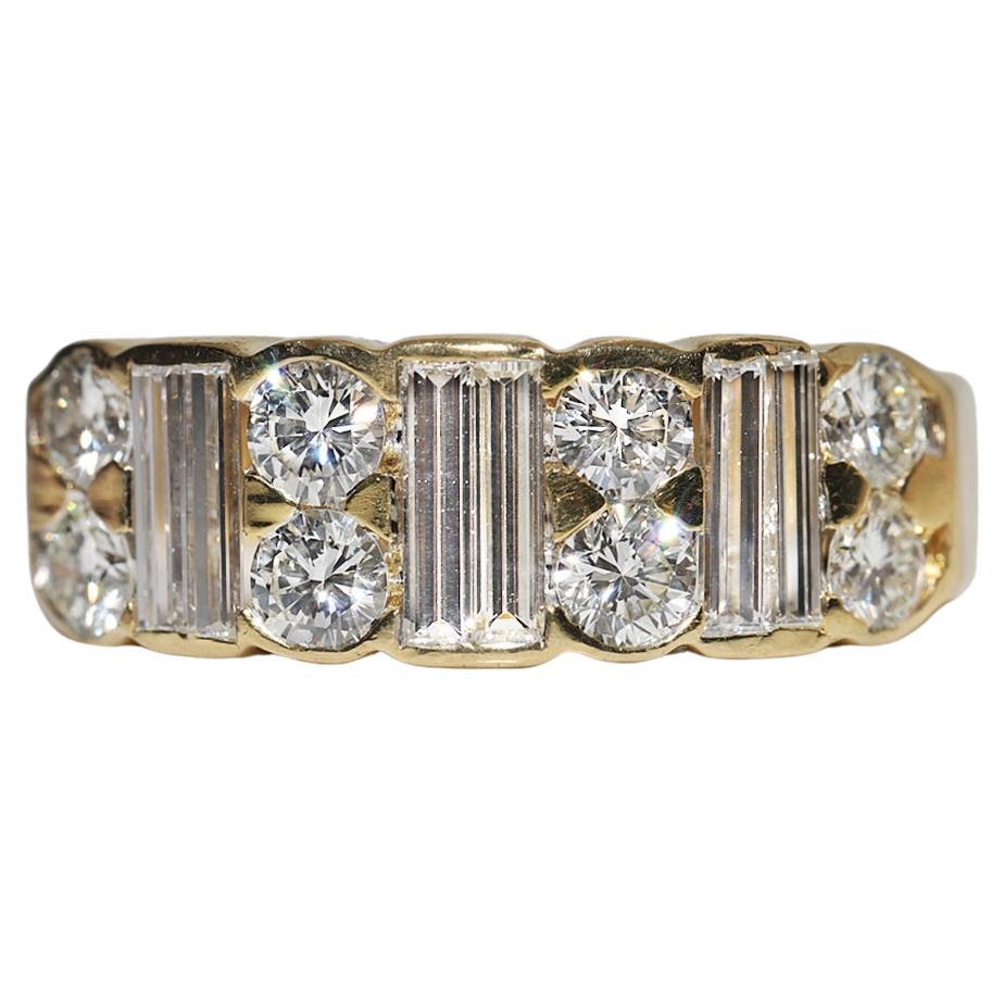 Vintage Circa 1980s 18k Gold Natural Diamond Decorated Strong Band Ring