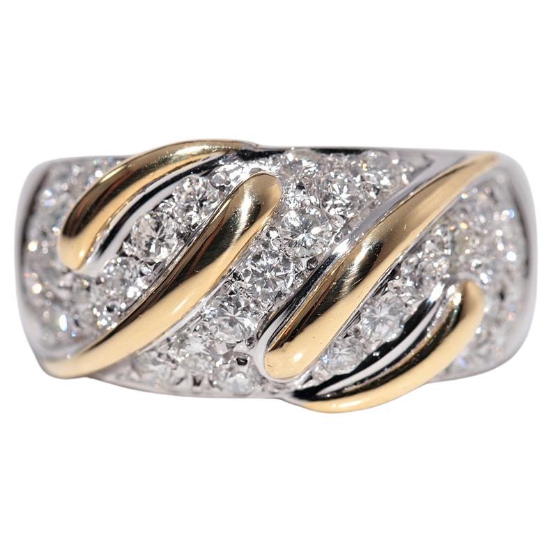Vintage Circa 1980s 18k Gold Natural Diamond Decorated Strong Band Ring