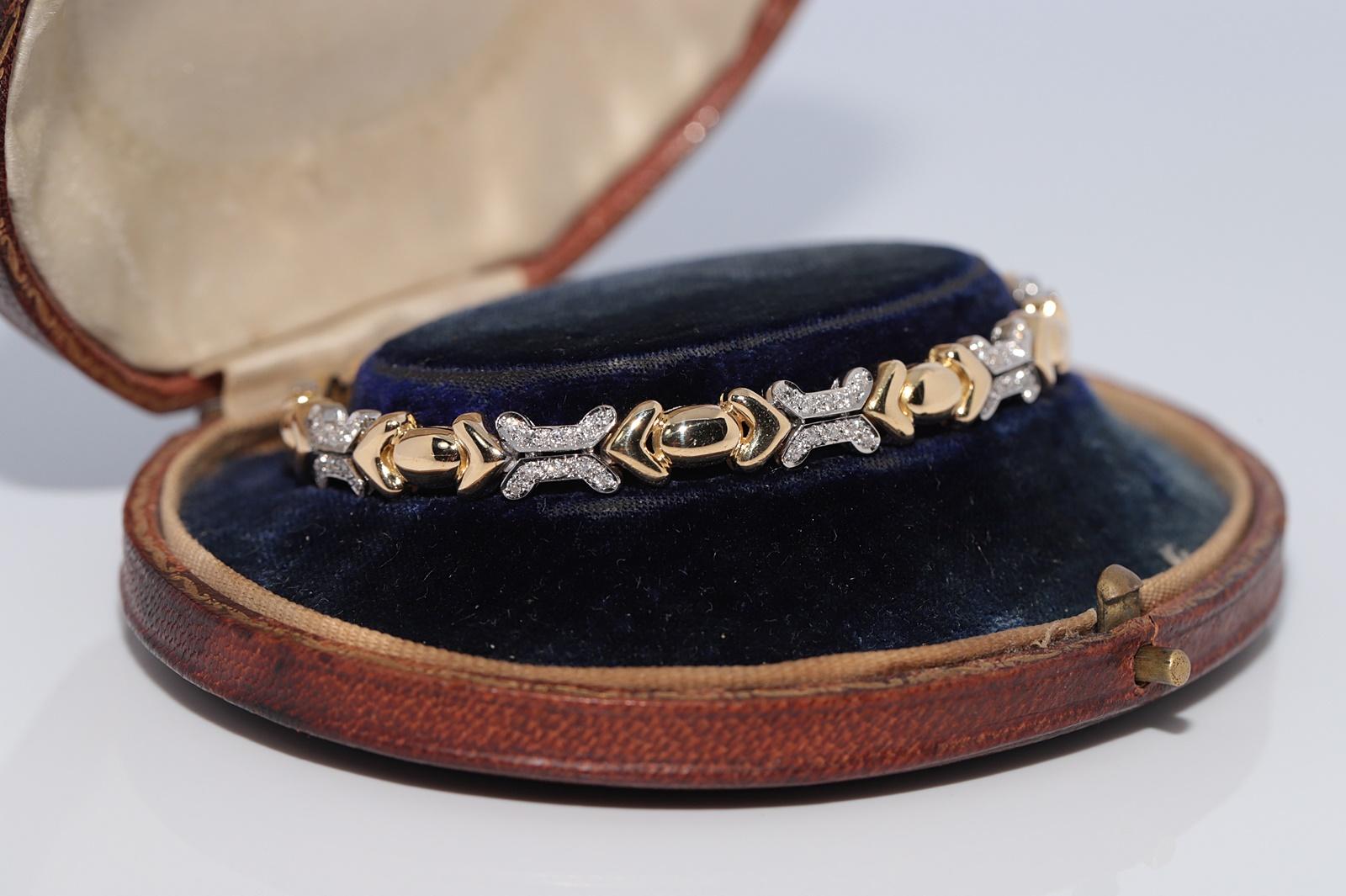 Vintage CIRCA 1980s 18k Gold natürlichen Diamanten verziert starke Armband (Kunsthandwerker*in) im Angebot