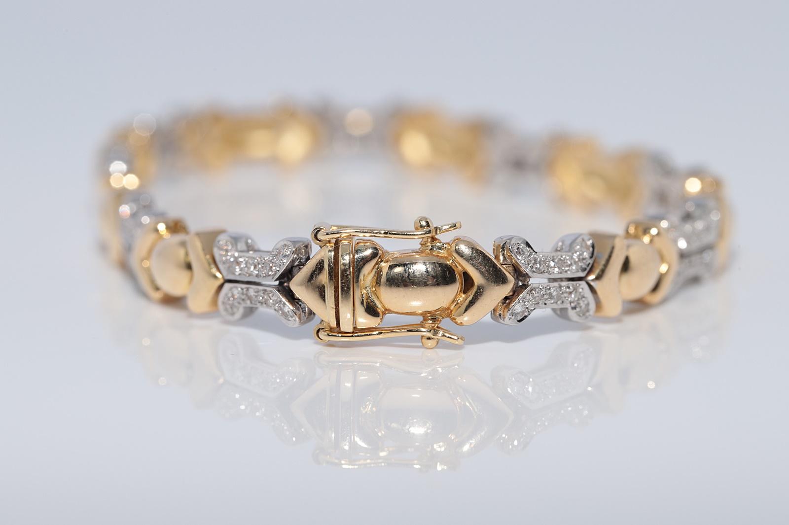 Vintage CIRCA 1980s 18k Gold natürlichen Diamanten verziert starke Armband Damen im Angebot