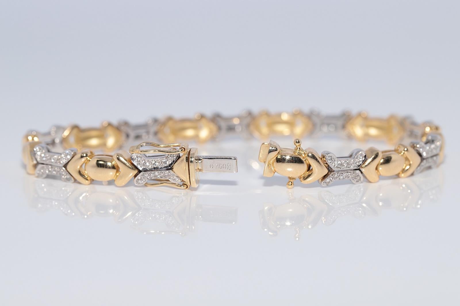 Vintage CIRCA 1980s 18k Gold natürlichen Diamanten verziert starke Armband im Angebot 3