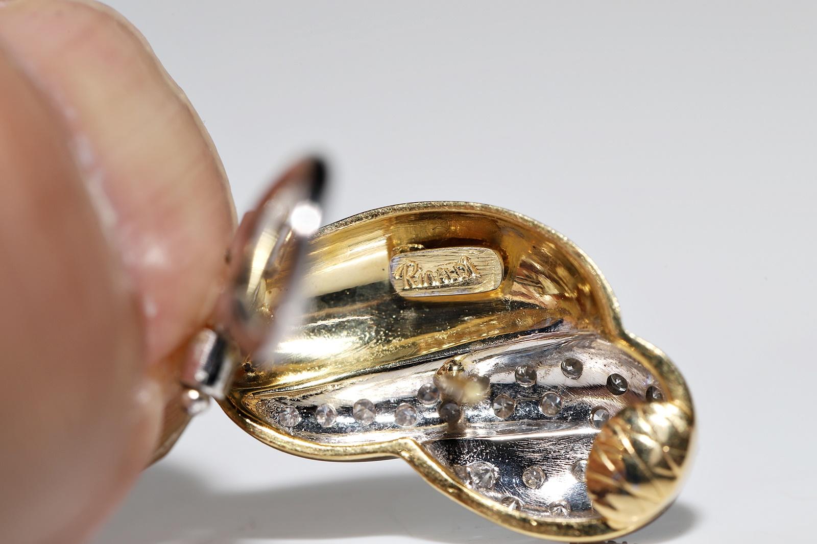 Vintage Circa 1980er Jahre 18k Gold NaturaL Diamant verzierter starker Ohrring, Vintage im Angebot 4