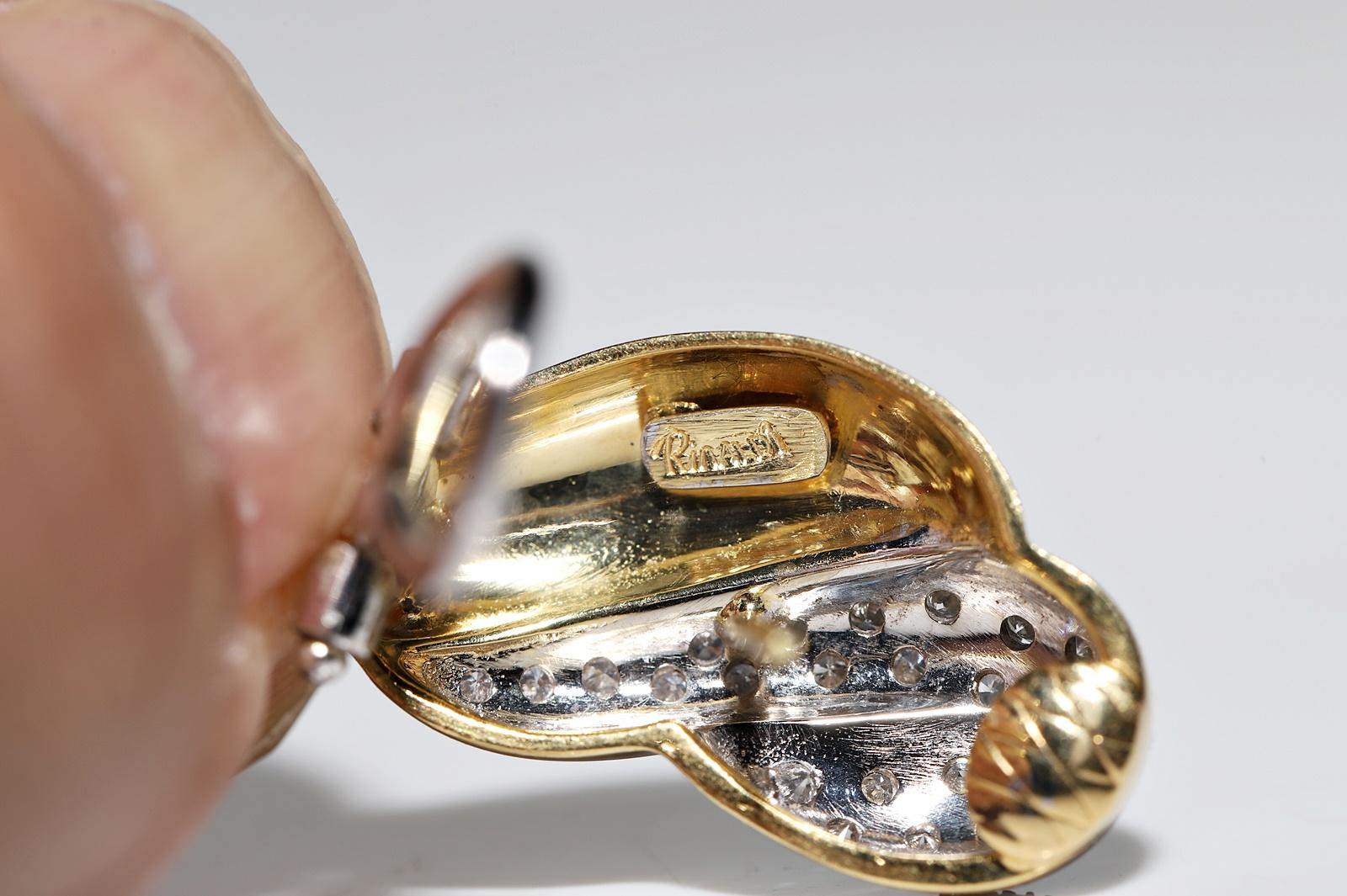 Vintage CIRCA 1980er Jahre 18k Gold NaturaL Diamant verziert starke Ohrring im Angebot 4
