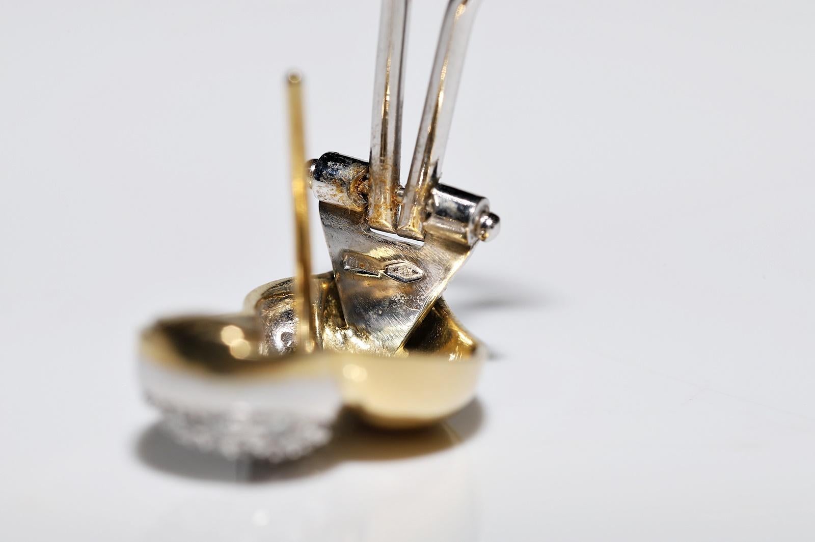 Vintage Circa 1980er Jahre 18k Gold NaturaL Diamant verzierter starker Ohrring, Vintage im Angebot 5