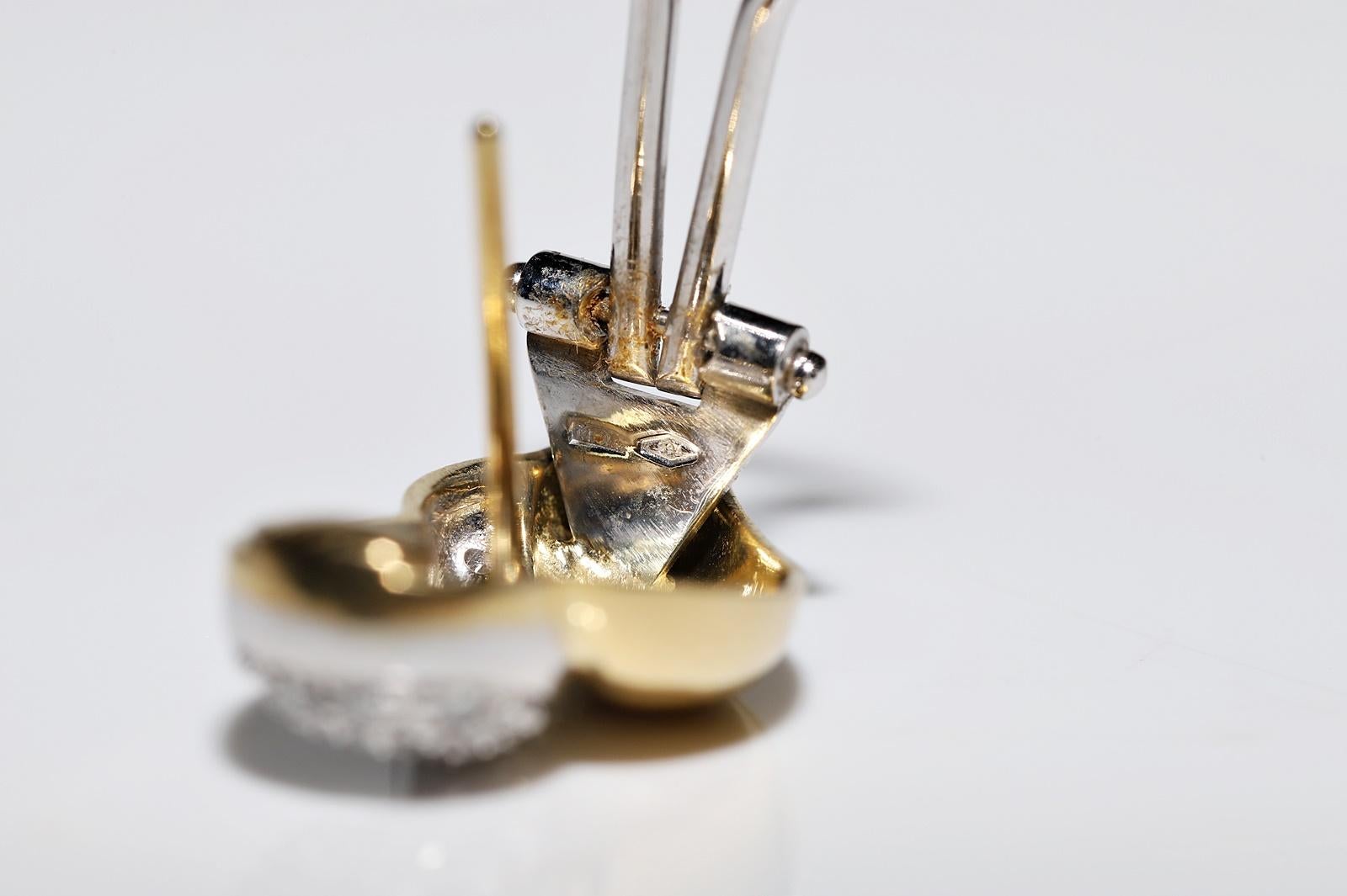 Vintage CIRCA 1980er Jahre 18k Gold NaturaL Diamant verziert starke Ohrring im Angebot 5