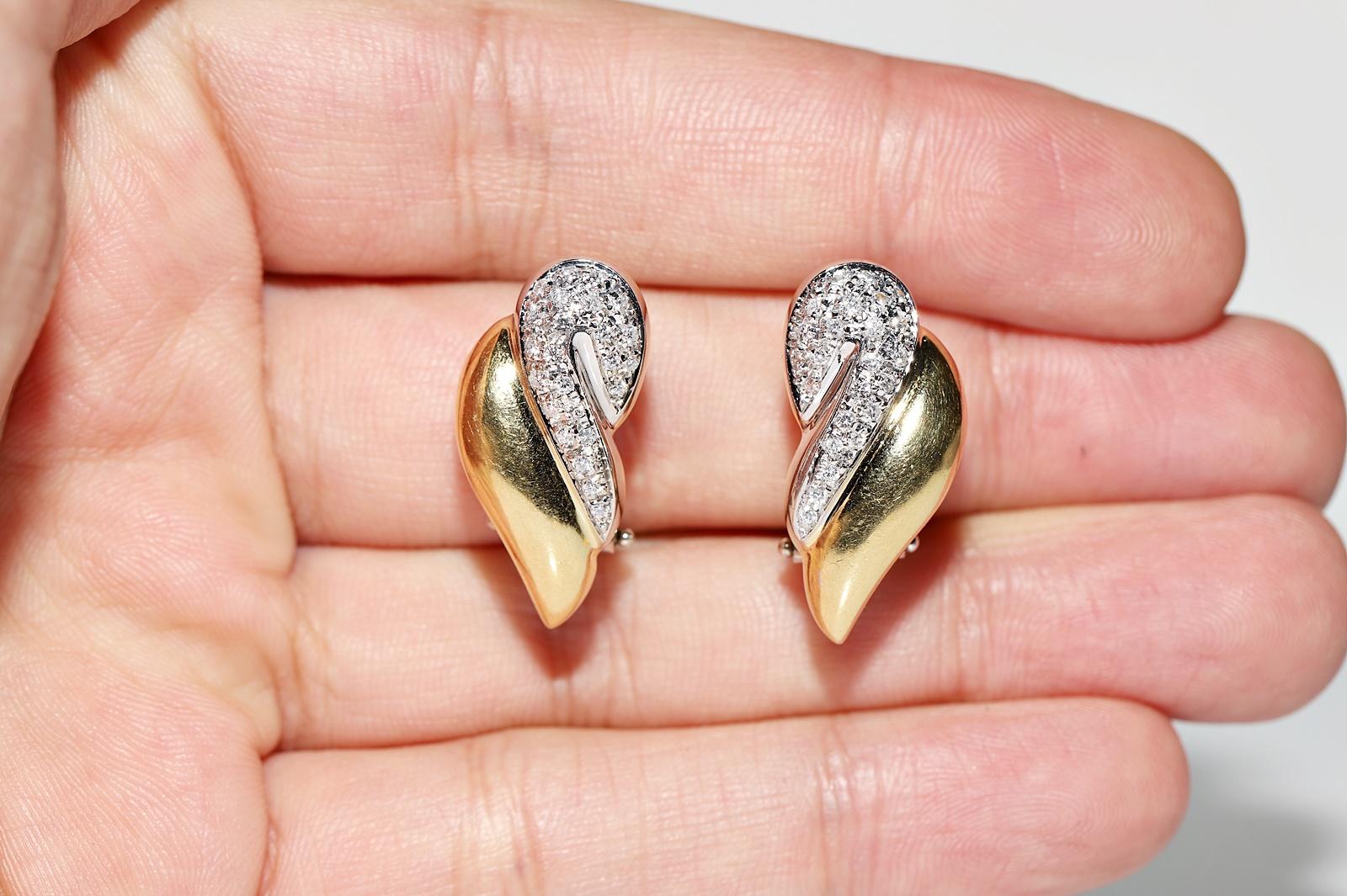 Vintage CIRCA 1980er Jahre 18k Gold NaturaL Diamant verziert starke Ohrring im Angebot 7