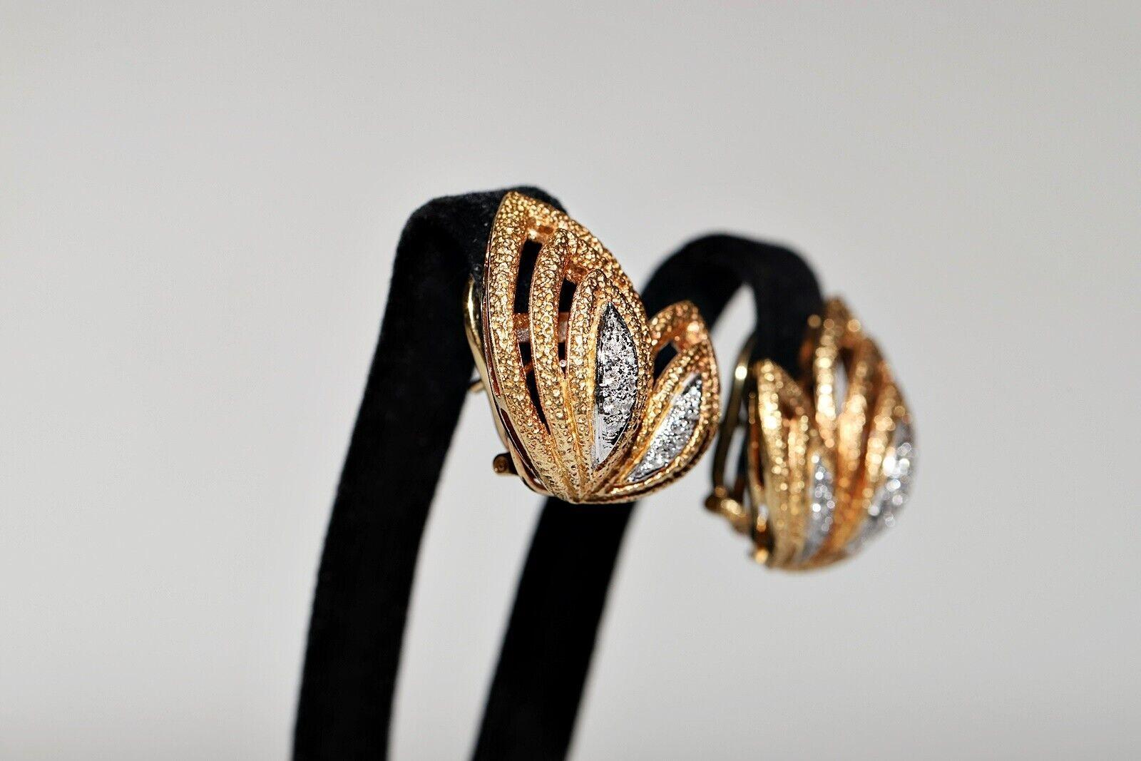 Vintage Circa 1980er Jahre 18k Gold Natürlicher Diamant Dekorierter starker Ohrring (Retro) im Angebot
