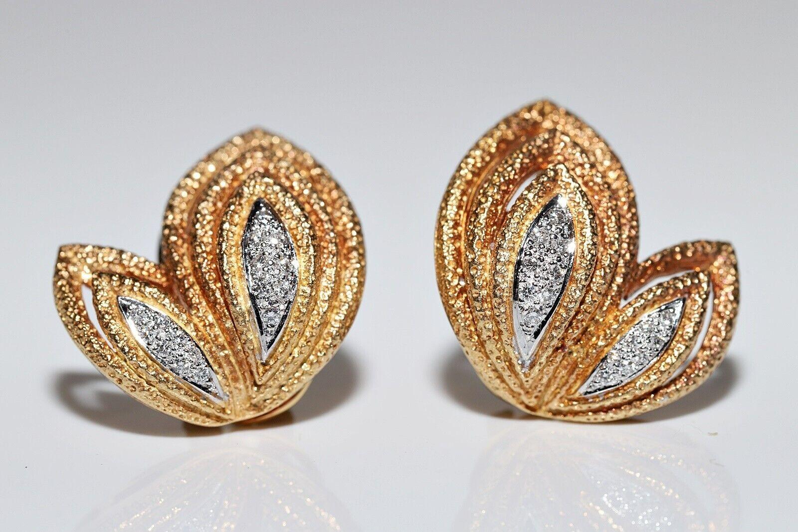 Vintage Circa 1980er Jahre 18k Gold Natürlicher Diamant Dekorierter starker Ohrring im Zustand „Gut“ im Angebot in Fatih/İstanbul, 34