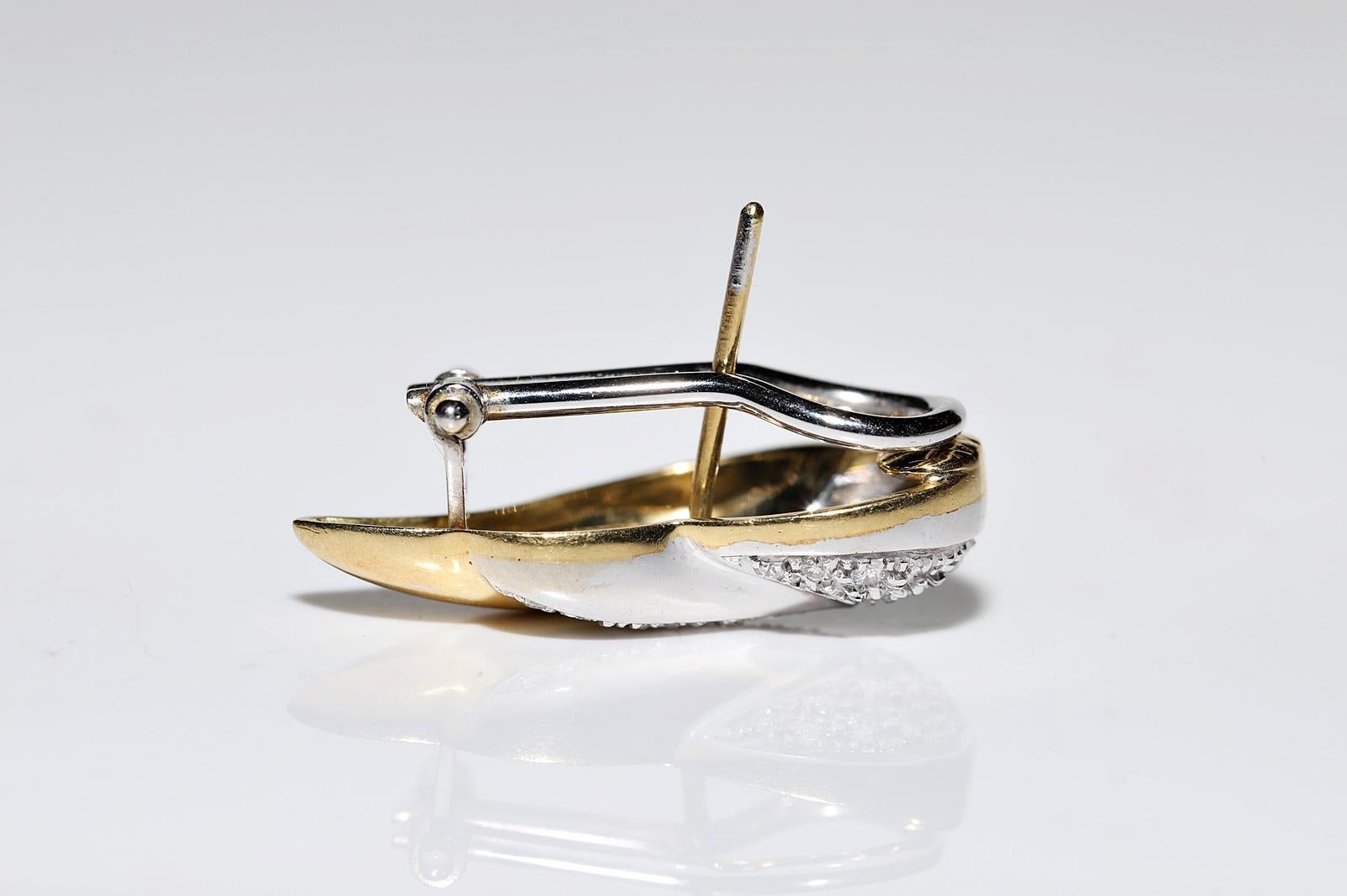 Vintage CIRCA 1980er Jahre 18k Gold NaturaL Diamant verziert starke Ohrring Damen im Angebot