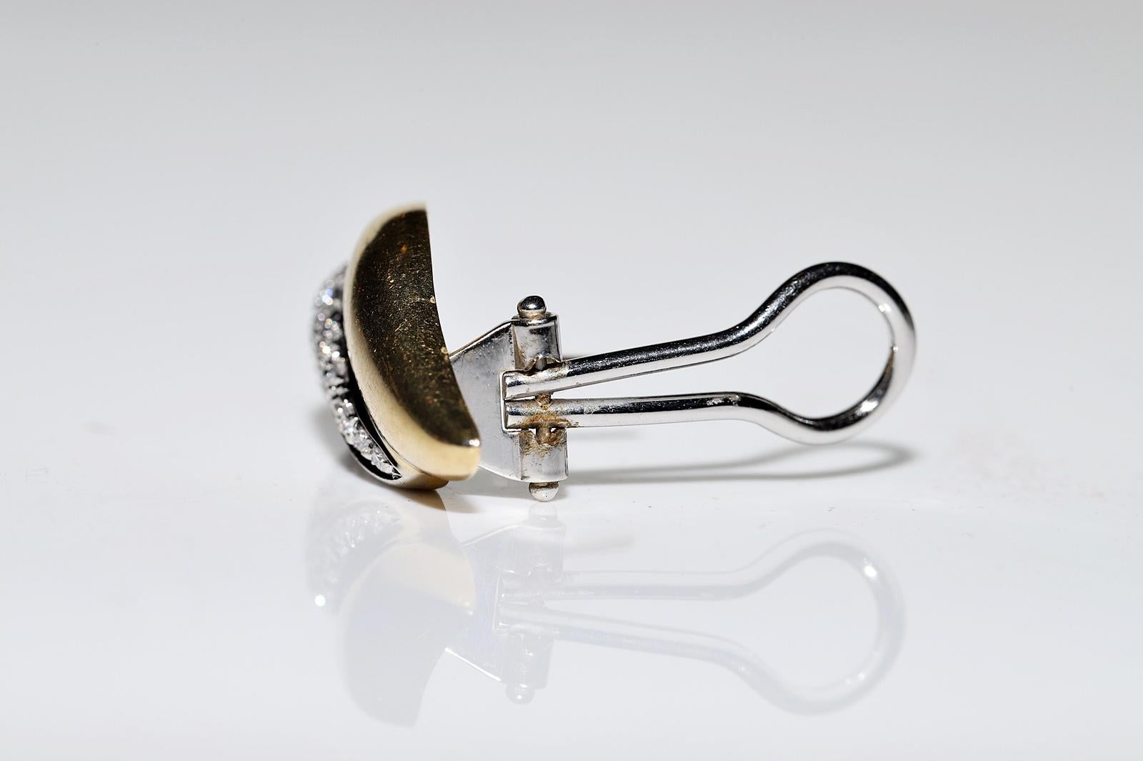 Vintage Circa 1980er Jahre 18k Gold NaturaL Diamant verzierter starker Ohrring, Vintage im Angebot 1