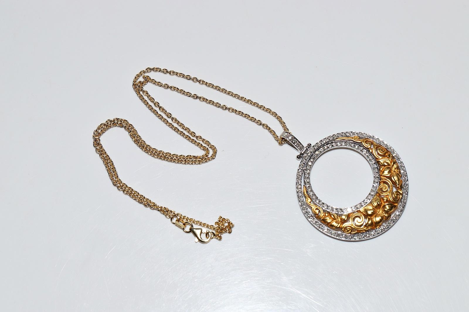 Vintage Circa 1980er Jahre 18k Gold Natürlicher Diamant Dekorierter starker Anhänger Halskette im Angebot 7