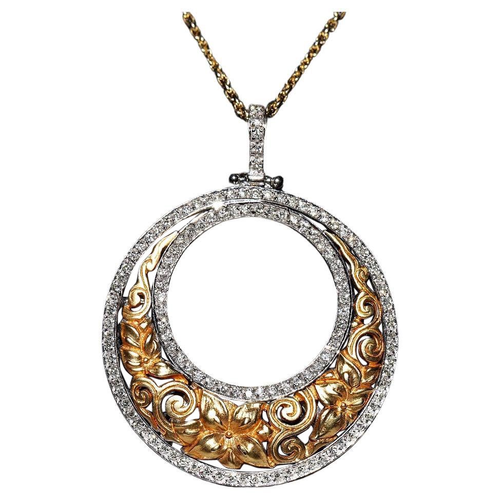 Collana con ciondolo forte e decorata con diamanti naturali in oro 18k vintage degli anni '80 circa