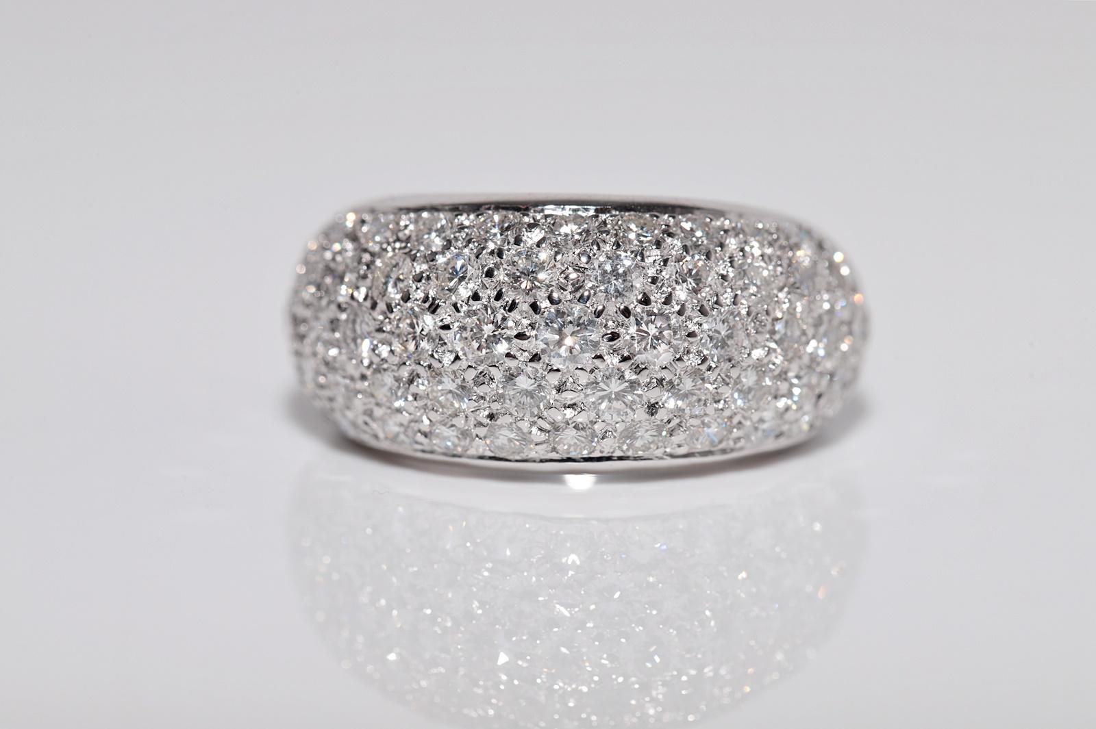 Taglio brillante Anello forte decorato con diamanti naturali in oro 18 carati CIRCA gli anni '80 in vendita