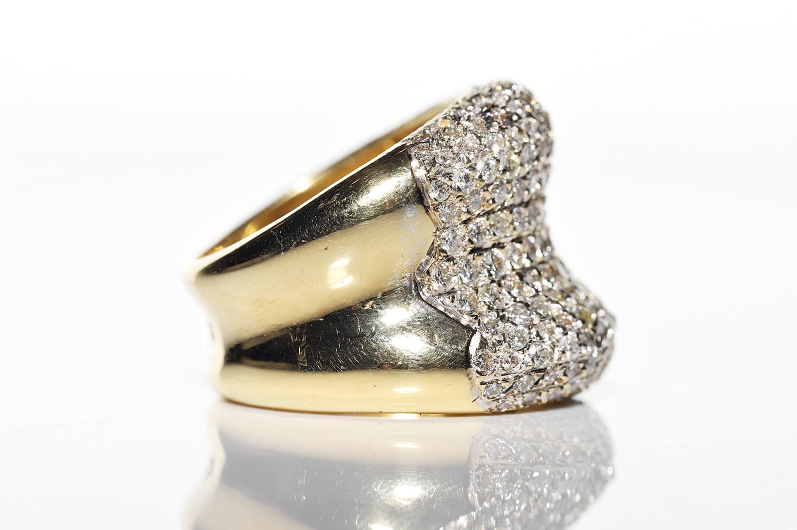 Taglio brillante Anello forte decorato con diamanti naturali in oro 18 carati CIRCA gli anni '80 in vendita