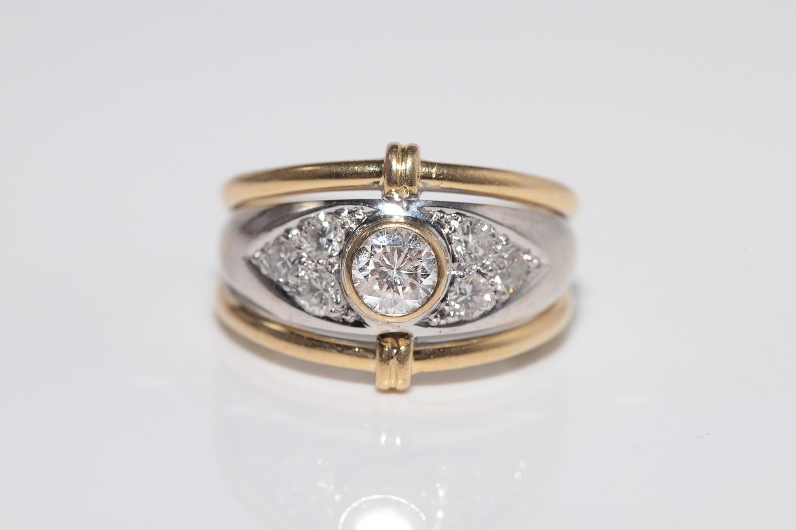 Vintage Circa 1980er Jahre 18k Gold Natürlicher Diamant Dekorierter starker Ring (Brillantschliff) im Angebot