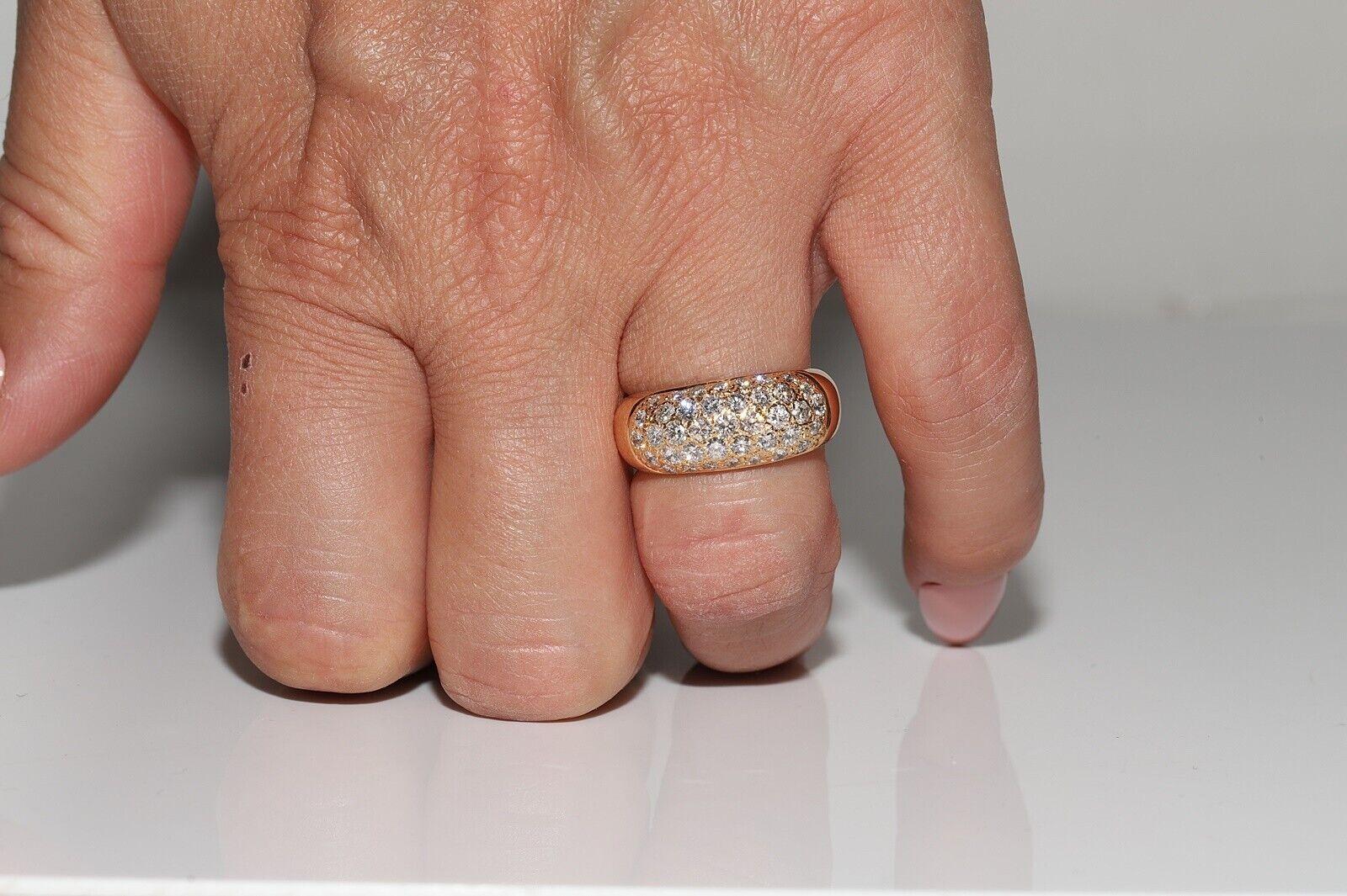 Taglio brillante Anello forte decorato con diamanti naturali in oro 18 carati CIRCA gli anni '80 in vendita