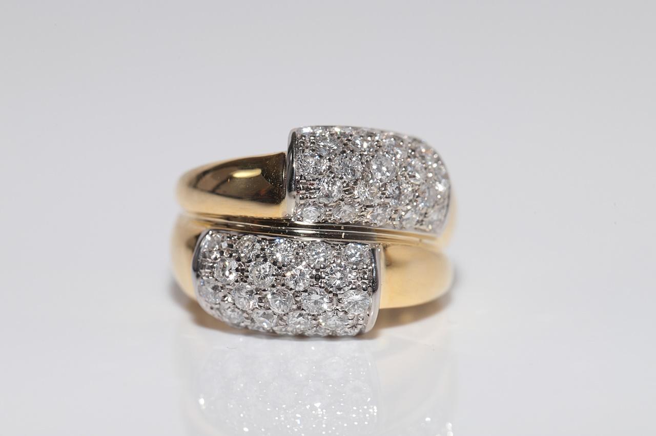 Taglio brillante Anello forte decorato con diamanti naturali in oro 18 carati CIRCA gli anni '80 in vendita