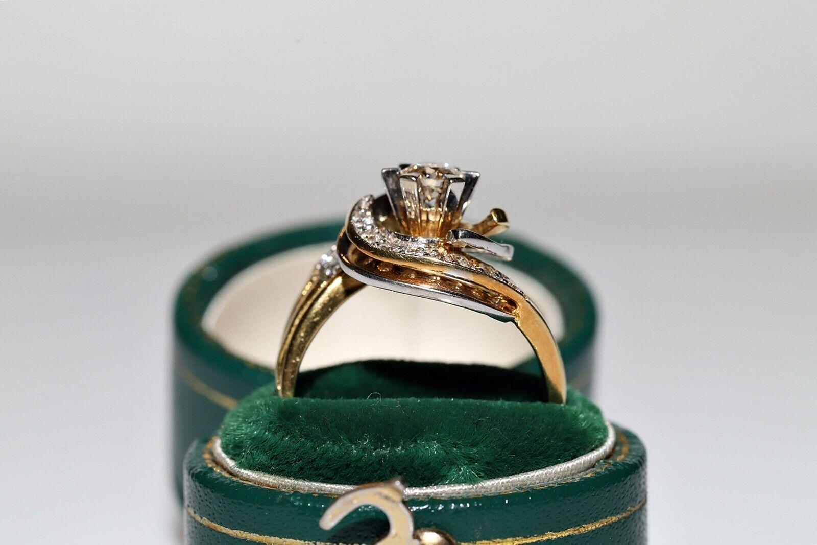 Taglio brillante Anello forte decorato con diamanti naturali in oro 18 carati CIRCA gli anni '80 in vendita