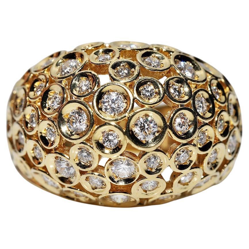 Bague vintage des années 1980 en or 18 carats décorée de diamants naturels