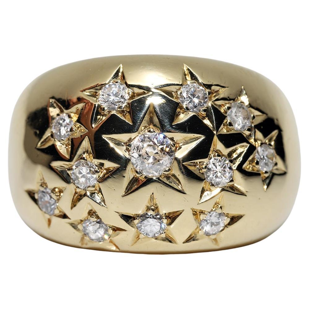 Vintage Circa 1980er Jahre 18k Gold Natürlicher Diamant Dekorierter starker Ring