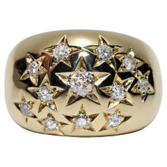 Vintage Circa 1980er Jahre 18k Gold Natürlicher Diamant Dekorierter starker Ring