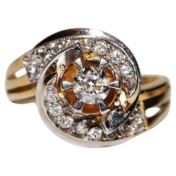 Anillo Fuerte Vintage Circa 1980s Oro 18k Decorado con Diamantes Naturales