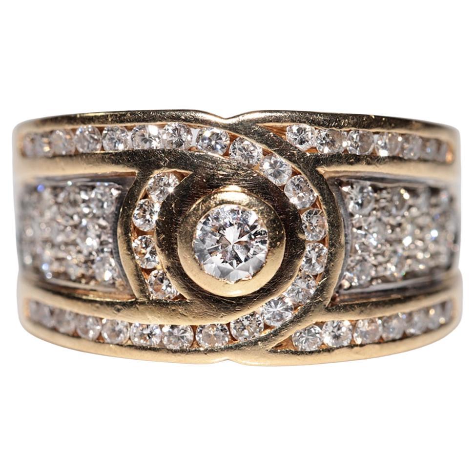 Anello forte decorato con diamanti naturali in oro 18 carati CIRCA gli anni '80