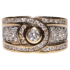 Bague vintage des années 1980 en or 18 carats décorée de diamants naturels