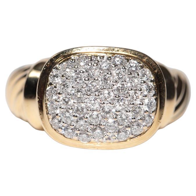 Anillo Fuerte Vintage Circa 1980s Oro 18k Decorado con Diamantes Naturales