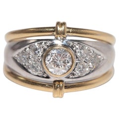 Vintage Circa 1980er Jahre 18k Gold Natürlicher Diamant Dekorierter starker Ring