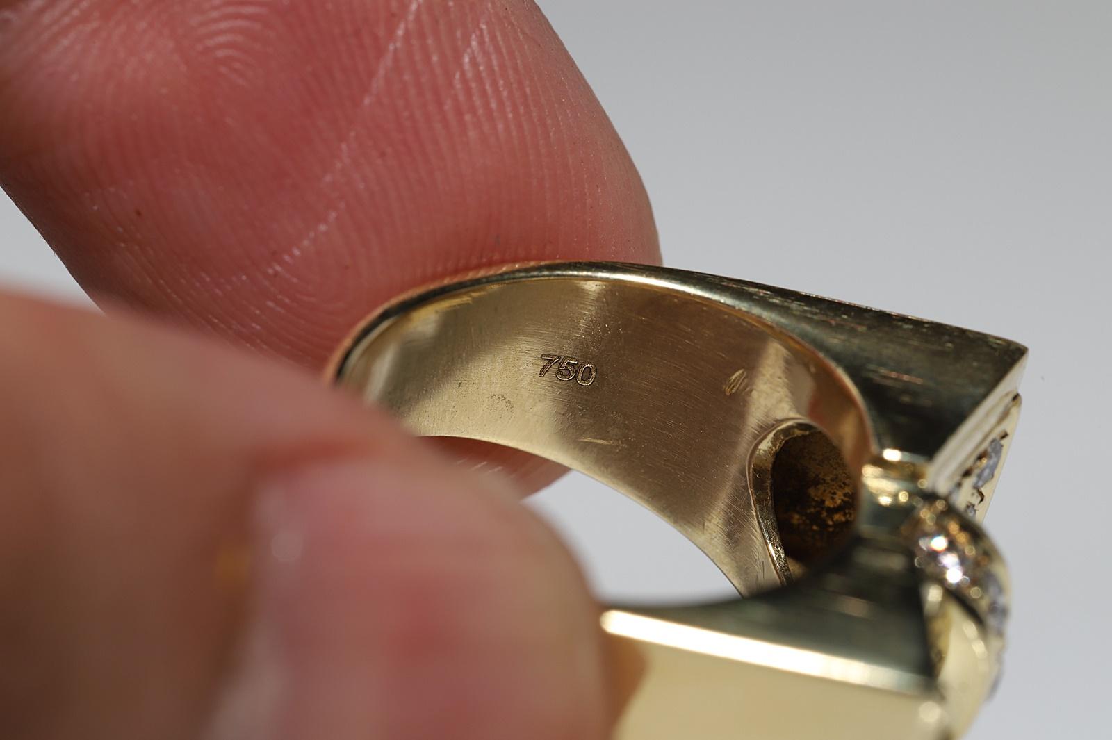 Vintage Circa 1980er Jahre 18k Gold Natürlicher Diamant Dekorierter starker Tank-Ring im Angebot 5