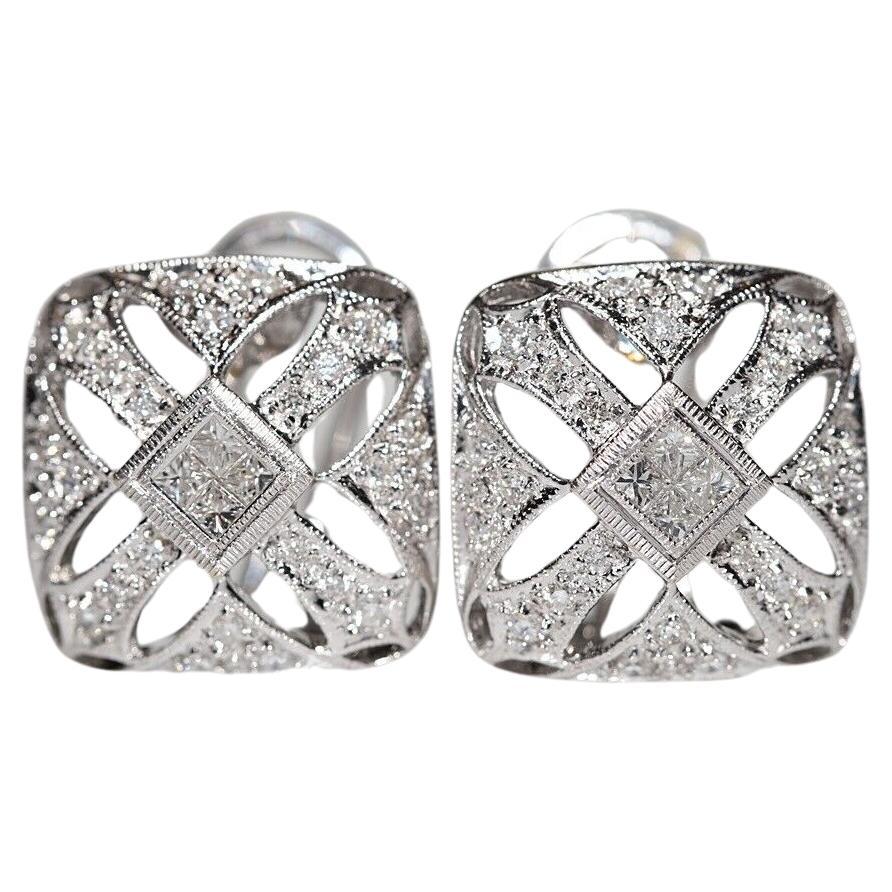 Vintage Circa 1980 Boucles d
oreilles en or 18k ornées de diamants naturels