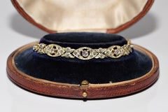 Vintage Circa 1980s 18k Gold Natural Diamond Decorated Tennis Bracelet