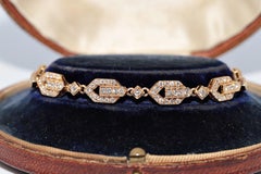 Vintage Circa 1980er Jahre 18k Gold Natürliches Diamant-Tennisarmband mit Dekoration