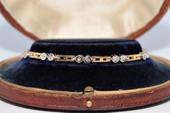 Vintage Circa 1980s 18k Gold Natural Diamond Decorated Tennis Bracelet
