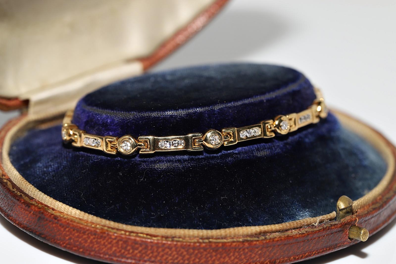 Single Cut Vintage Circa 1980s 18k Gold Natural Diamond Decorated Tennis Bracelet For Sale