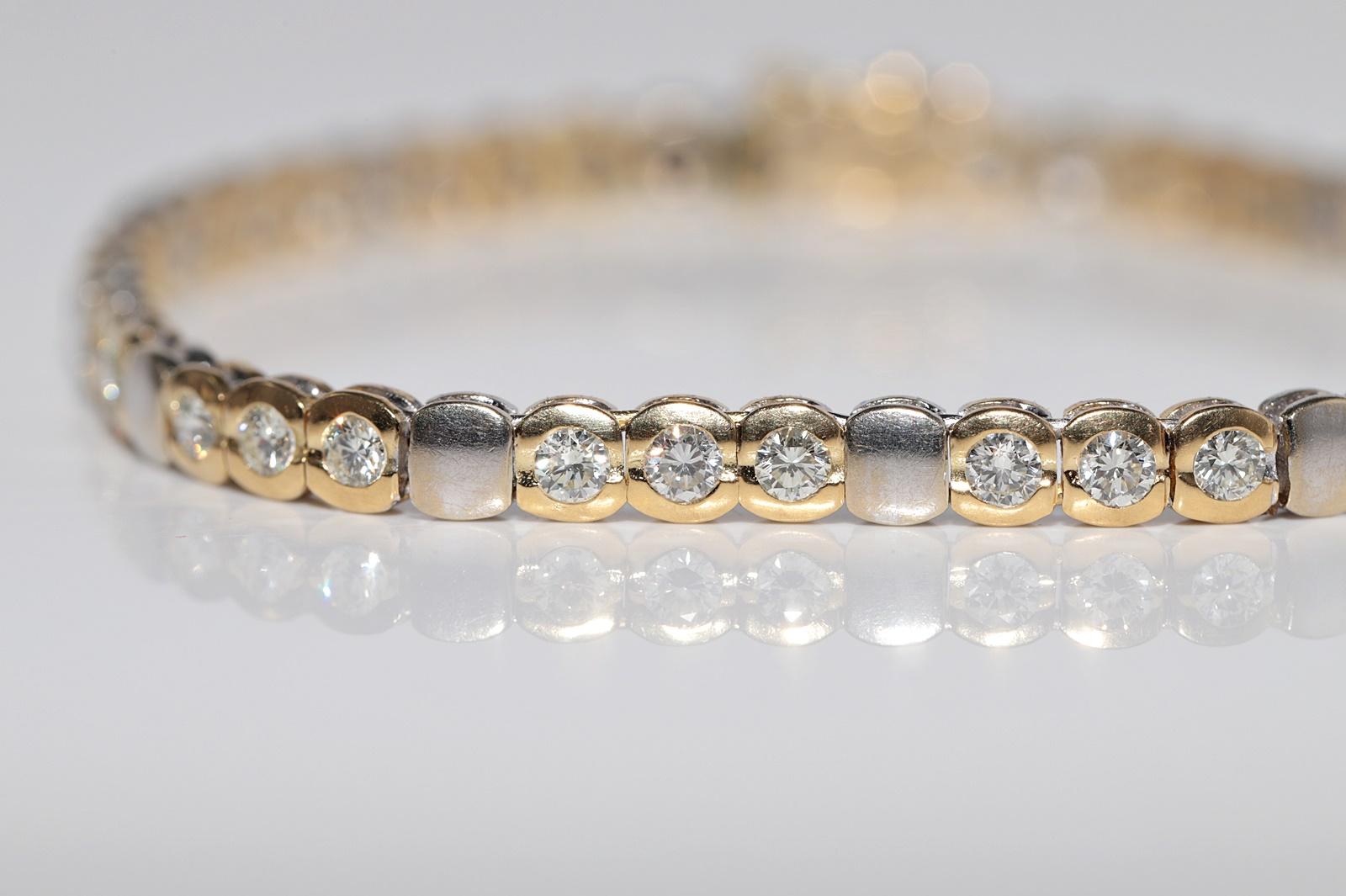 Vintage Circa 1980er Jahre 18k Gold Natürliches Diamant-Tennisarmband mit Dekoration Damen im Angebot