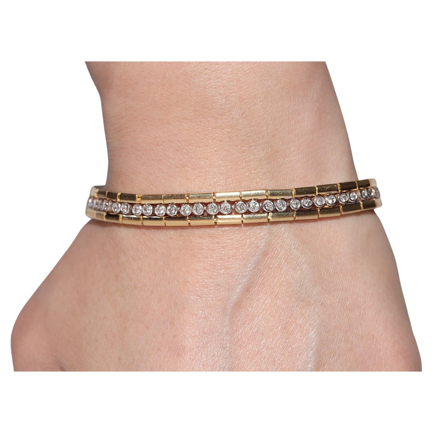 Bracciale forte da tennis in oro 18k decorato con diamanti naturali, CIRCA 1980