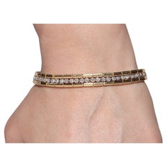 Bracciale forte da tennis in oro 18k decorato con diamanti naturali, CIRCA 1980