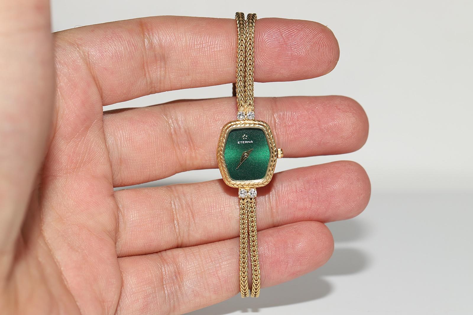 Vintage Circa 1980s 18k Gold Natural Diamond  Eterna Brand Wrist Watches For Sale 4