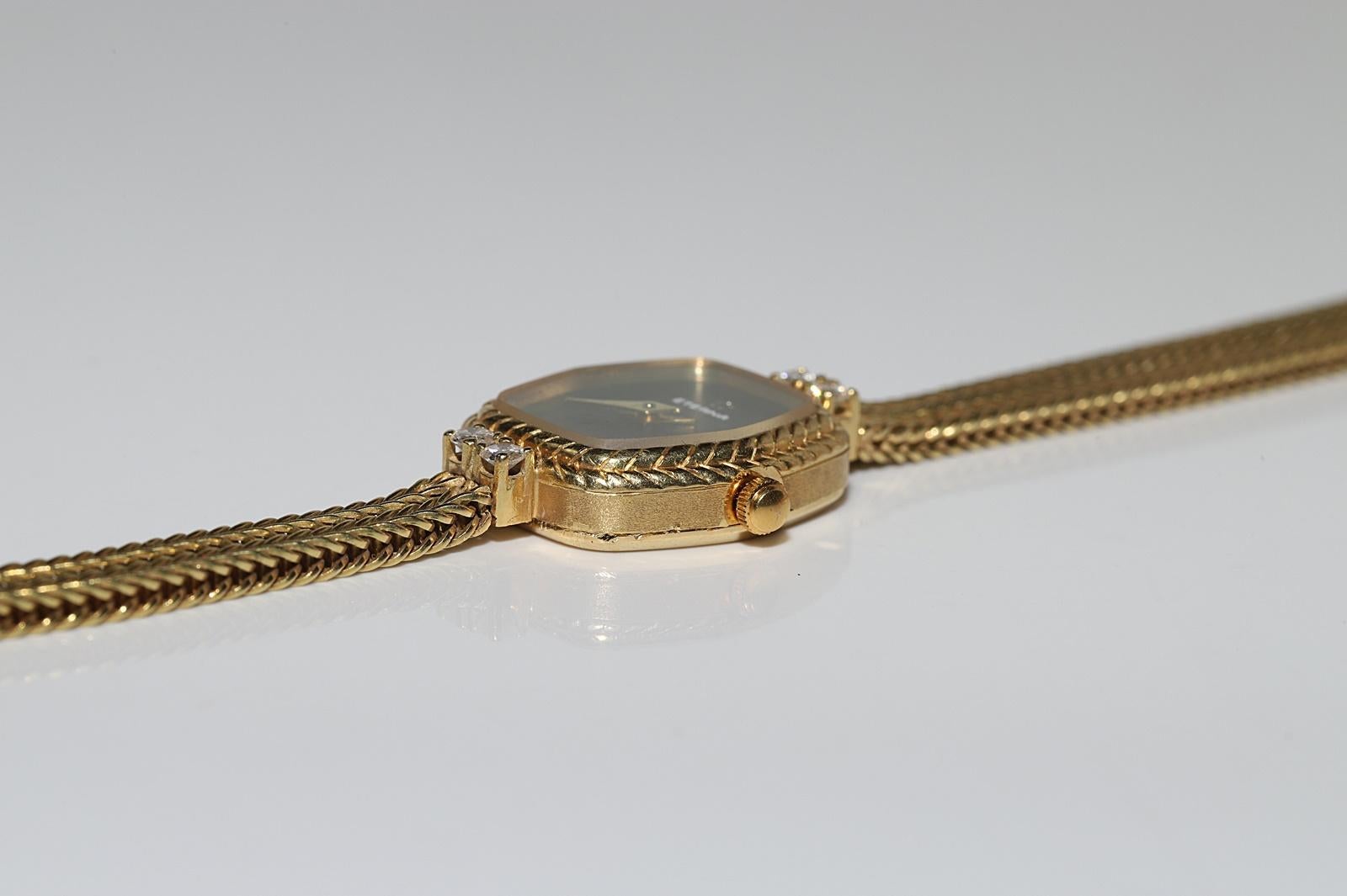 Vintage Circa 1980s 18k Gold Natural Diamond  Eterna Brand Wrist Watches For Sale 11